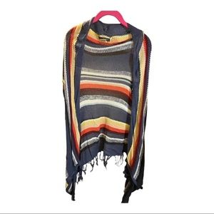 Striped knit wrap sweater with sleeves